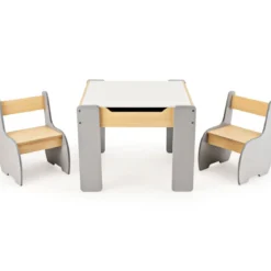 4 in 1 3tlg. Kindersitzgruppe aus Holz mit Abnehmbarer Tafel & Stauraum