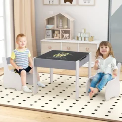 4 in 1 3tlg. Kindersitzgruppe aus Holz mit Abnehmbarer Tafel & Stauraum