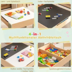 4 in 1 3tlg. Kindersitzgruppe aus Holz mit Abnehmbarer Tafel & Stauraum