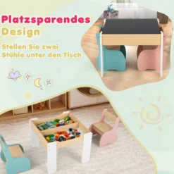 4 in 1 3tlg. Kindersitzgruppe aus Holz mit Abnehmbarer Tafel & Stauraum