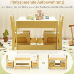 3 in 1 3 TLG. Kindersitzgruppe Kindermöbel Kindersitzgarnitur Kindertisch mit 2 Stühlen aus Holz Maltisch