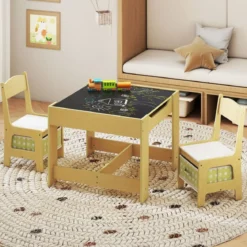 3 in 1 3 TLG. Kindersitzgruppe Kindermöbel Kindersitzgarnitur Kindertisch mit 2 Stühlen aus Holz Maltisch