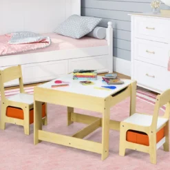 3 in 1 3 TLG. Kindersitzgruppe Kindermöbel Kindersitzgarnitur Kindertisch mit 2 Stühlen aus Holz Maltisch