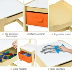 3 in 1 3 TLG. Kindersitzgruppe Kindermöbel Kindersitzgarnitur Kindertisch mit 2 Stühlen aus Holz Maltisch