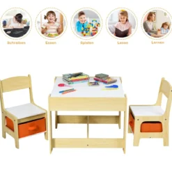 3 in 1 3 TLG. Kindersitzgruppe Kindermöbel Kindersitzgarnitur Kindertisch mit 2 Stühlen aus Holz Maltisch