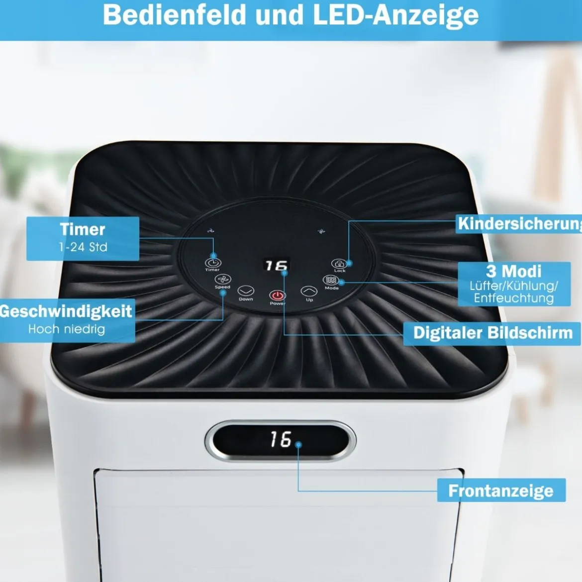 4 in 1 Tragbares Klimagerät 7000 BTU Kühlen & Ventilieren & Entfeuchten 16 ℃~32 ℃ Weiß