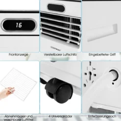 4 in 1 Tragbares Klimagerät 7000 BTU Kühlen & Ventilieren & Entfeuchten 16 ℃~32 ℃ Weiß