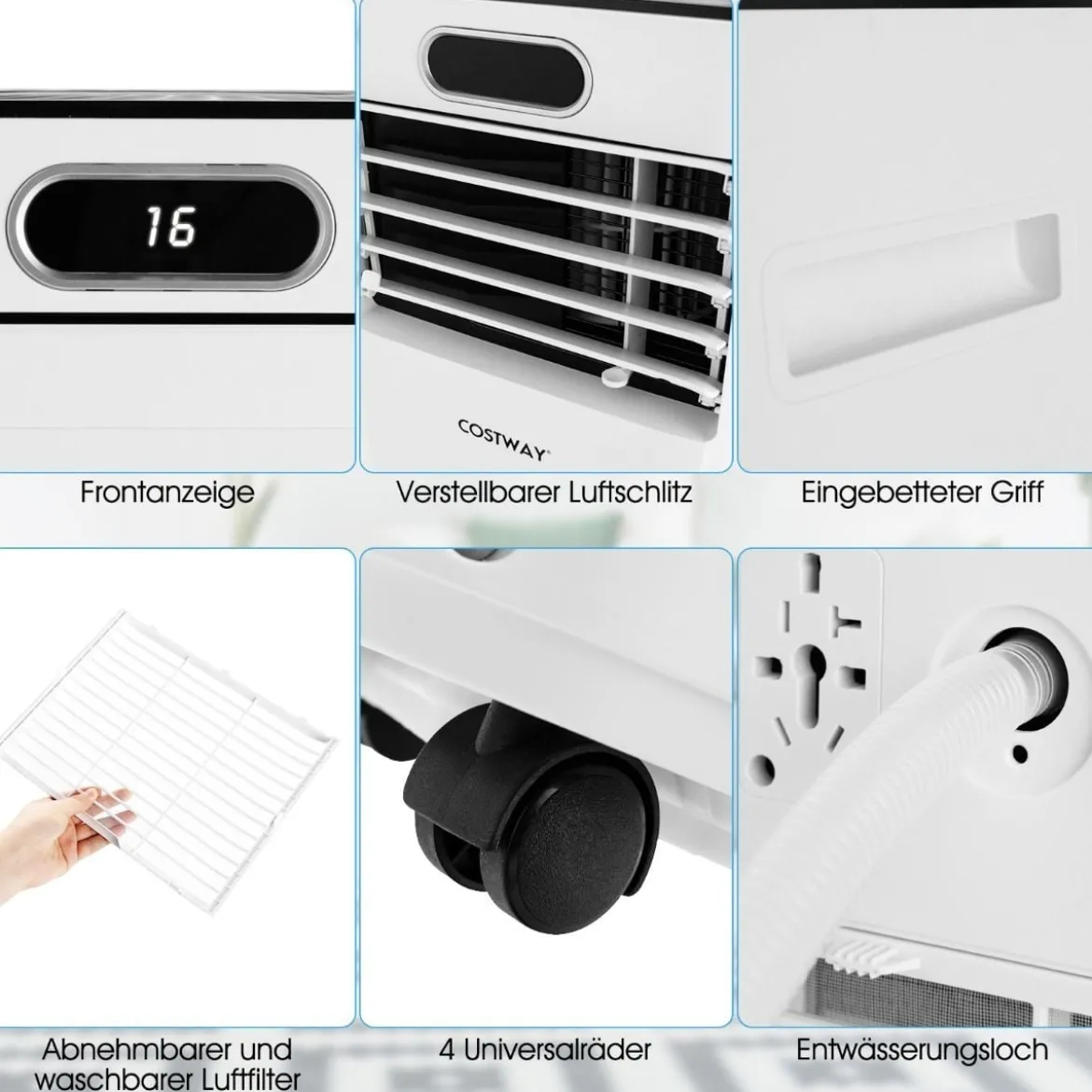 4 in 1 Tragbares Klimagerät 7000 BTU Kühlen & Ventilieren & Entfeuchten 16 ℃~32 ℃ Weiß