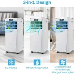 4 in 1 Tragbares Klimagerät 7000 BTU Kühlen & Ventilieren & Entfeuchten 16 ℃~32 ℃ Weiß