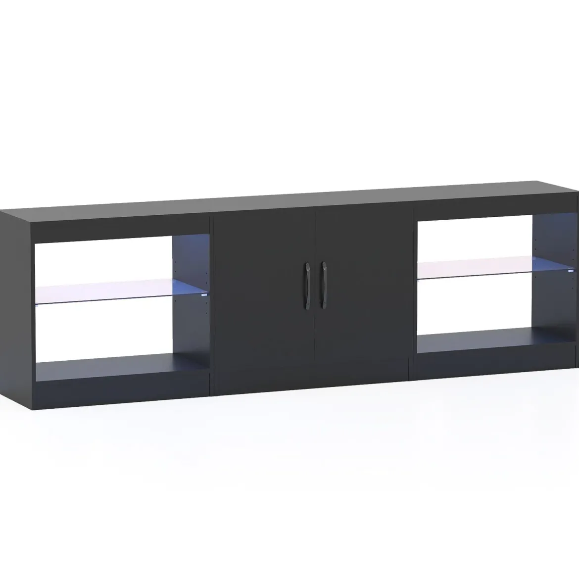 3 in 1 TV-Schrank für Fernseher bis zu 85 Zoll Lowboard mit LED Beleuchtung & Verstellbaren Glasregalen Schwarz