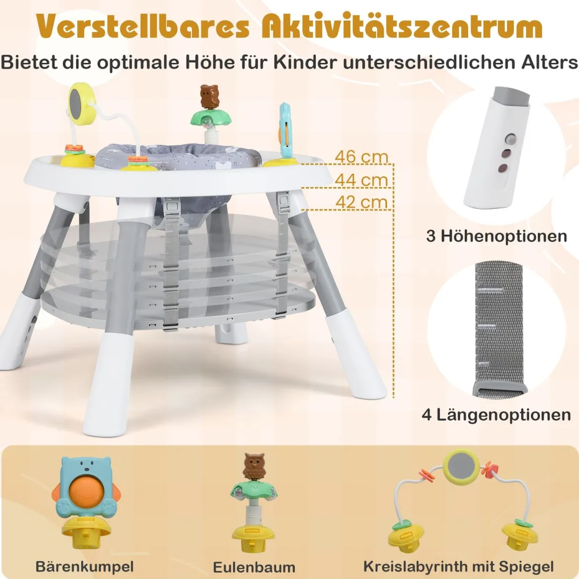 16-in-1 Umwandelbarer Hochstuhl mit Abnehmbarem Tablett & 5-Punkt-Gurt Kindertisch- & Stuhlset Grau