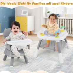 16-in-1 Umwandelbarer Hochstuhl mit Abnehmbarem Tablett & 5-Punkt-Gurt Kindertisch- & Stuhlset Grau