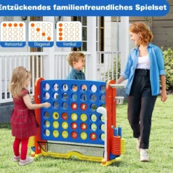 4 in 1 Vier Gewinnt mit Ringwurf & Basketballkorb & Golfspiel & Tragetasche Jumbo 4 Gewinnt Blau