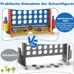 4 in 1 Vier Gewinnt mit Ringwurf & Basketballkorb & Golfspiel & Tragetasche Jumbo 4 Gewinnt Blau