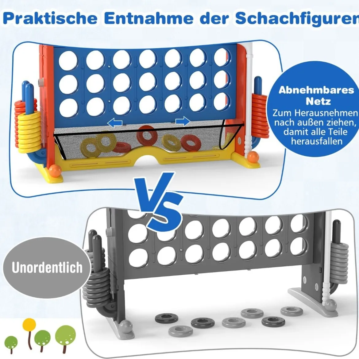 4 in 1 Vier Gewinnt mit Ringwurf & Basketballkorb & Golfspiel & Tragetasche Jumbo 4 Gewinnt Blau