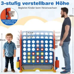 4 in 1 Vier Gewinnt mit Ringwurf & Basketballkorb & Golfspiel & Tragetasche Jumbo 4 Gewinnt Blau