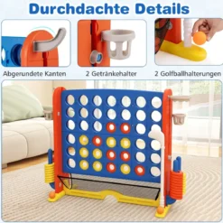 4 in 1 Vier Gewinnt mit Ringwurf & Basketballkorb & Golfspiel & Tragetasche Jumbo 4 Gewinnt Blau