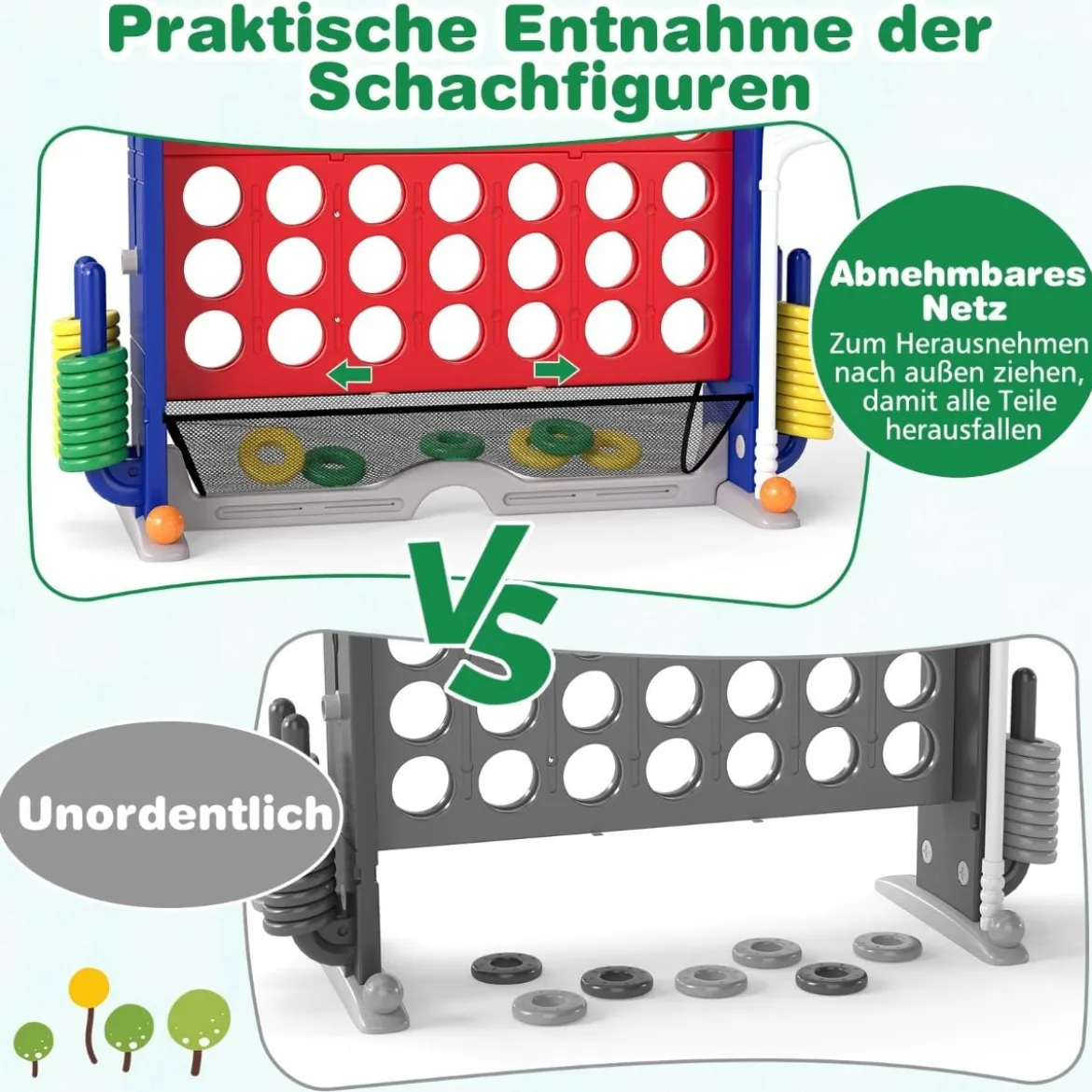 4 in 1 Vier Gewinnt mit Ringwurf & Basketballkorb & Golfspiel & Tragetasche Jumbo 4 Gewinnt Rot
