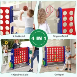 4 in 1 Vier Gewinnt mit Ringwurf & Basketballkorb & Golfspiel & Tragetasche Jumbo 4 Gewinnt Rot