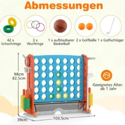 4 in 1 Vier Gewinnt mit Ringwurf & Basketballkorb & Golfspiel & Tragetasche Jumbo 4 Gewinnt Blau