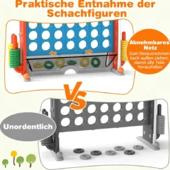 4 in 1 Vier Gewinnt mit Ringwurf & Basketballkorb & Golfspiel & Tragetasche Jumbo 4 Gewinnt Blau