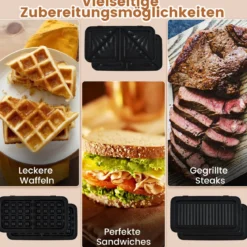 3-in-1 Waffeleisen & Panini-Presse & Sandwichtoaster Tragbarer Elektrischer Sandwichmaker