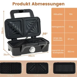 3-in-1 Waffeleisen & Panini-Presse & Sandwichtoaster Tragbarer Elektrischer Sandwichmaker