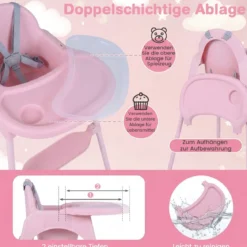 4-in-1 wandelbarer Hochstuhl für Babys Babyhochstuhl mit 2 Höhen Kinderstuhl Rosa
