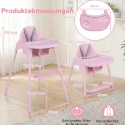 4-in-1 wandelbarer Hochstuhl für Babys Babyhochstuhl mit 2 Höhen Kinderstuhl Rosa