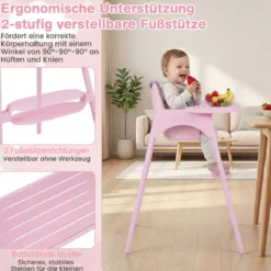 4-in-1 wandelbarer Hochstuhl für Babys Babyhochstuhl mit 2 Höhen Kinderstuhl Rosa