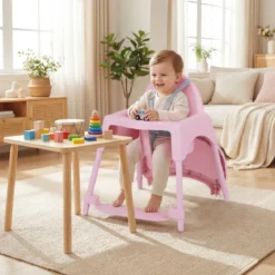 4-in-1 wandelbarer Hochstuhl für Babys Babyhochstuhl mit 2 Höhen Kinderstuhl Rosa