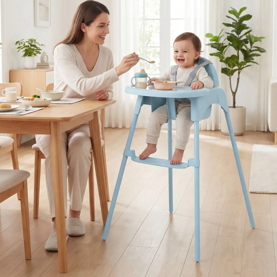 4-in-1 wandelbarer Hochstuhl für Babys Babyhochstuhl mit 2 Höhen Kinderstuhl Blau
