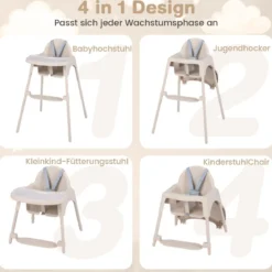 4-in-1 wandelbarer Hochstuhl für Babys Babyhochstuhl mit 2 Höhen Kinderstuhl Khaki