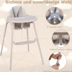 4-in-1 wandelbarer Hochstuhl für Babys Babyhochstuhl mit 2 Höhen Kinderstuhl Khaki