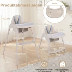 4-in-1 wandelbarer Hochstuhl für Babys Babyhochstuhl mit 2 Höhen Kinderstuhl Khaki
