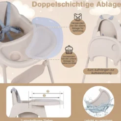 4-in-1 wandelbarer Hochstuhl für Babys Babyhochstuhl mit 2 Höhen Kinderstuhl Khaki