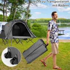 4 in 1 Wanderzelt Set für 2 Personen mit Abdeckung und Matratze 194 x 146 x 160 cm Grau