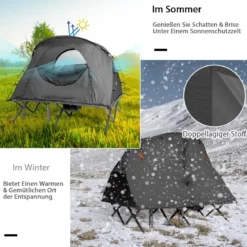 4 in 1 Wanderzelt Set für 2 Personen mit Abdeckung und Matratze 194 x 146 x 160 cm Grau