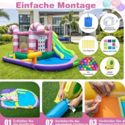 9-in-1-Wasserpark im Süßigkeiten-Thema mit Rutsche & Wasserpistole & Tic-Tac-Toe-Spiel