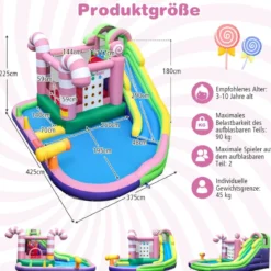 9-in-1-Wasserpark im Süßigkeiten-Thema mit Rutsche & Wasserpistole & Tic-Tac-Toe-Spiel