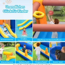 7-in-1 Wasserrutschenpark aufblasbares Hüpfhaus mit Spritzpool 578 x 408 x 250 cm