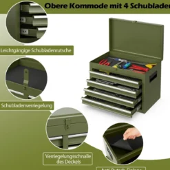 2 in 1 Werkstattwagen mit Koffer & 8 Fächer & Verstellbarem Regal Werkzeugwagen 100 kg Tragkraft