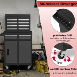2 in 1 Werkstattwagen mit Koffer & 8 Fächer & Verstellbarem Regal Werkzeugwagen 100 kg Tragkraft