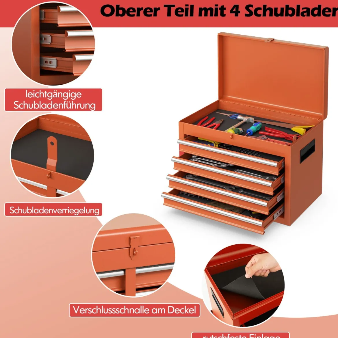 2 in 1 Werkstattwagen mit Koffer & 8 Fächer & Verstellbarem Regal Werkzeugwagen 100 kg Tragkraft
