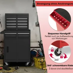 2 in 1 Werkstattwagen mit Koffer & 8 Fächer & Verstellbarem Regal Werkzeugwagen 100 kg Tragkraft