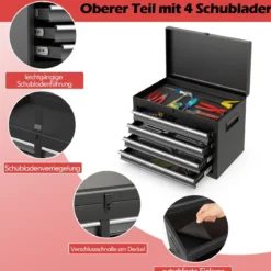 2 in 1 Werkstattwagen mit Koffer & 8 Fächer & Verstellbarem Regal Werkzeugwagen 100 kg Tragkraft
