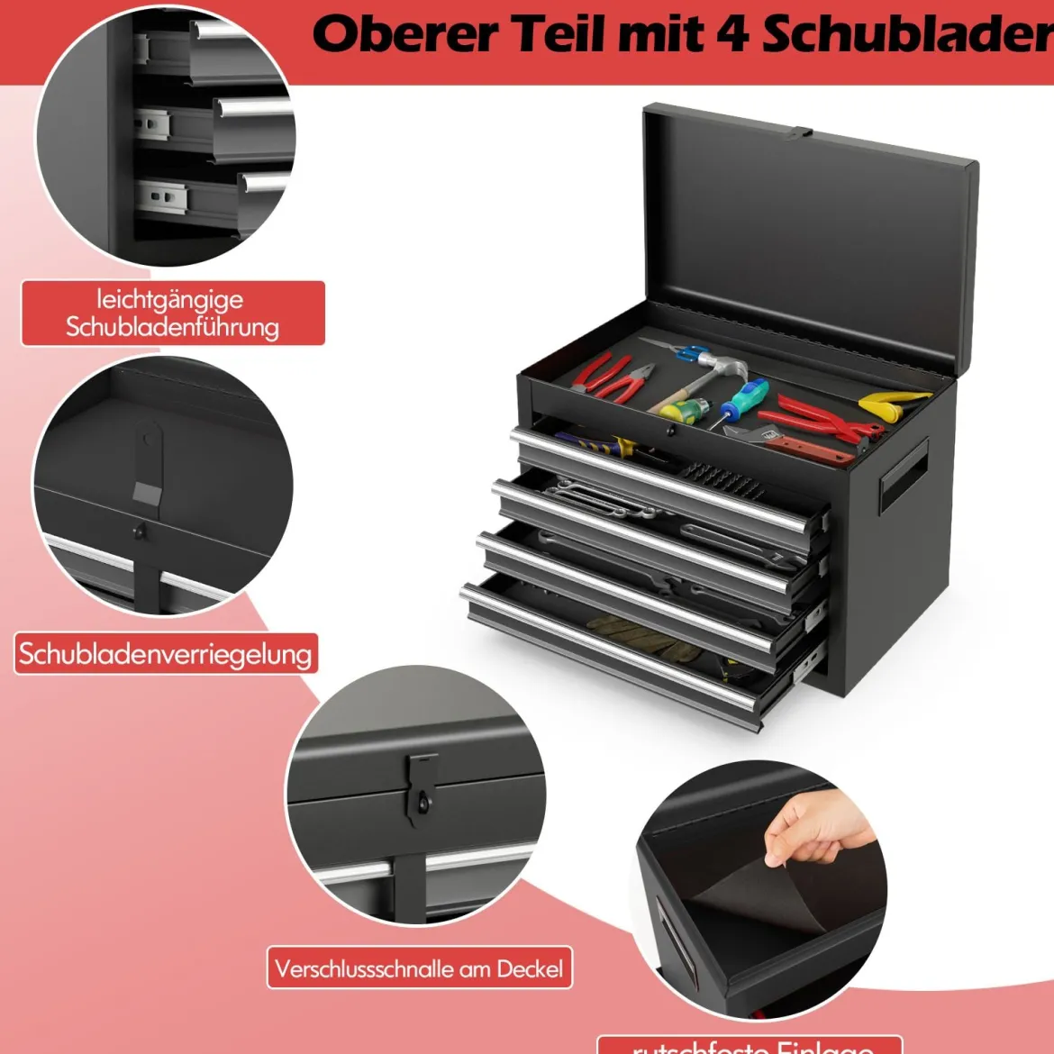 2 in 1 Werkstattwagen mit Koffer & 8 Fächer & Verstellbarem Regal Werkzeugwagen 100 kg Tragkraft