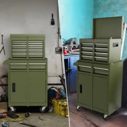 2 in 1 Werkstattwagen mit Koffer & 8 Fächer & Verstellbarem Regal Werkzeugwagen 100 kg Tragkraft