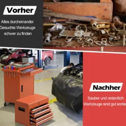 2 in 1 Werkstattwagen mit Koffer & 8 Fächer & Verstellbarem Regal Werkzeugwagen 100 kg Tragkraft