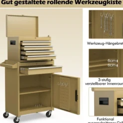 2 in 1 Werkstattwagen mit Koffer & 8 Fächer & Verstellbarem Regal Werkzeugwagen 100 kg Tragkraft